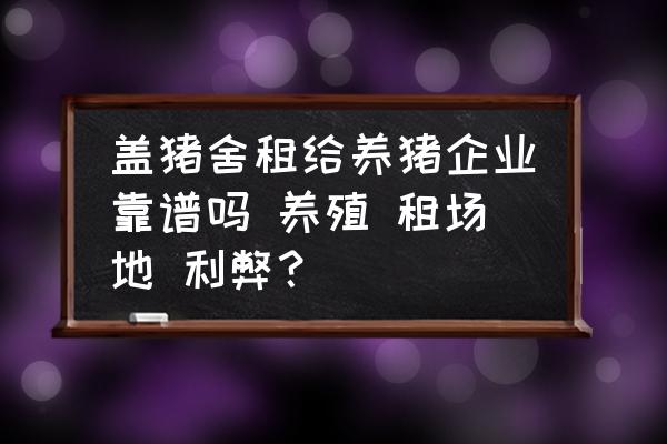 蓋豬舍租給養豬企業靠譜嗎 養殖 租場地 利弊？